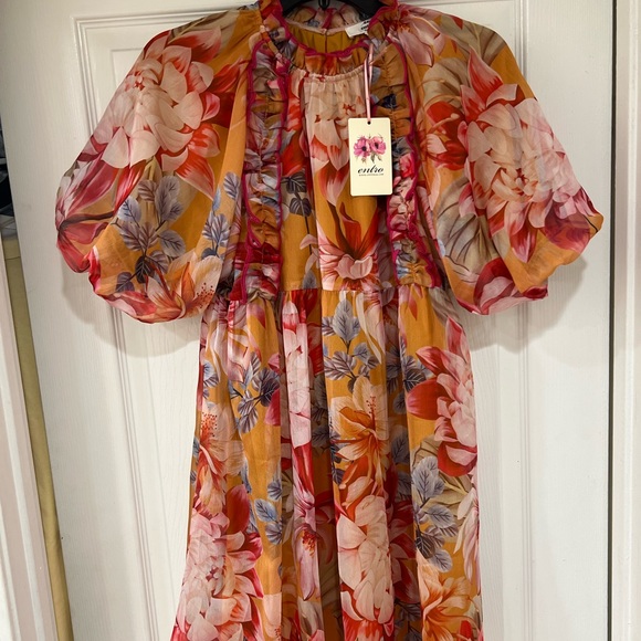 Sold NEW chiffon mock neck elegant floral puff sleeve dress - Picture 7 of 7